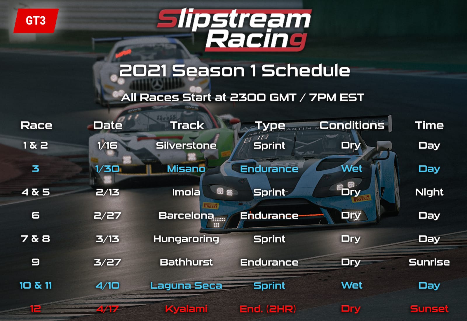 Slipstream Racing GT3 Schedule Change Slipstream Racing